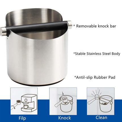 Round Small Household Stainless Steel Coffee Tapping Bucket Easy Clean Anti-Rust