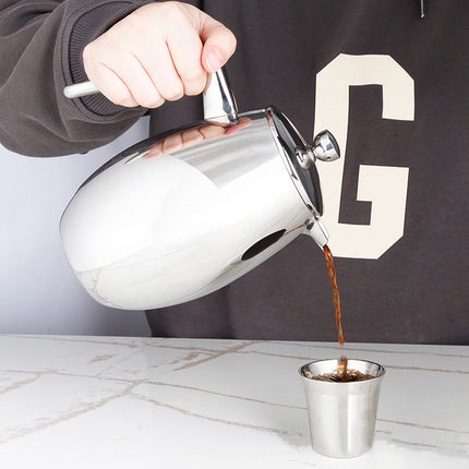 304 Stainless Steel Layer Coffee Pot Press U-Shaped Spout Home Tea Coffee Maker