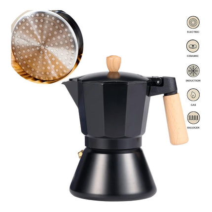 Aluminum Bottom Coffee Pot Stovetop Safe Heat-Resistant Handle Black