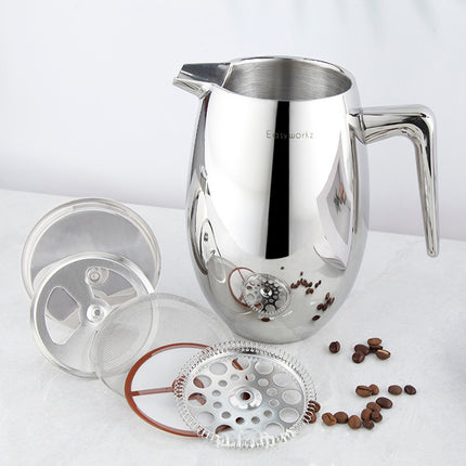 304 Stainless Steel Layer Coffee Pot Press U-Shaped Spout Home Tea Coffee Maker