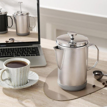 1L Stainless Steel French Press Coffee Maker - Portable Camping Plunger Pot