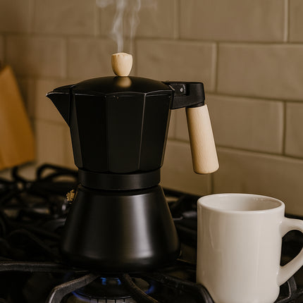 Aluminum Bottom Coffee Pot Stovetop Safe Heat-Resistant Handle Black