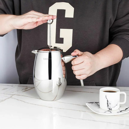 304 Stainless Steel Layer Coffee Pot Press U-Shaped Spout Home Tea Coffee Maker