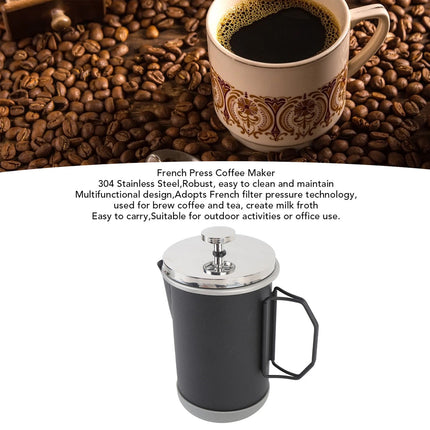 1L Stainless Steel French Press Coffee Maker - Portable Camping Plunger Pot
