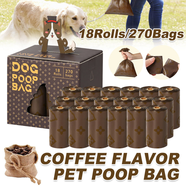 18Rolls / 270Bags Coffee Scented Disposable Pet Waste Bags Poop Bags Leak Proof