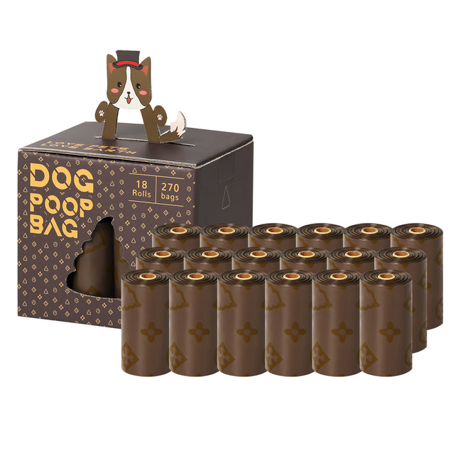 18Rolls / 270Bags Coffee Scented Disposable Pet Waste Bags Poop Bags Leak Proof