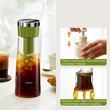 750ml Stainless Steel Filter Cold Brew Coffee Pot Leakproof Design Iced Drinks