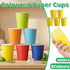 300PCS 6Coloures Paper Cups Food-Grade Paper for Party Water Hot Cold Decor Use