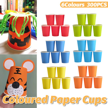 300PCS 6Coloures Paper Cups Food-Grade Paper for Party Water Hot Cold Decor Use