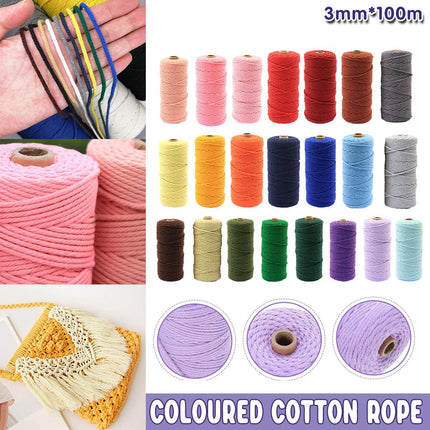 3mm Colored Cotton Rope DIY Hand Woven Macrame Cord Tapestry Binding Craft Rope