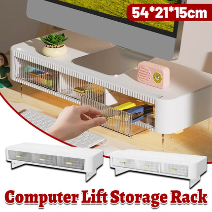 Desktop Monitor Stand Riser 54x21x15cm 3 Drawer Storage White Black for Office