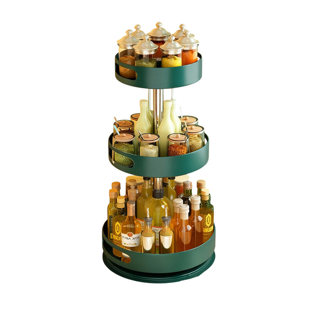 3 Tier 360-Degree Rotating Spice Rack Durable Tall Countertop Kitchen Shelf