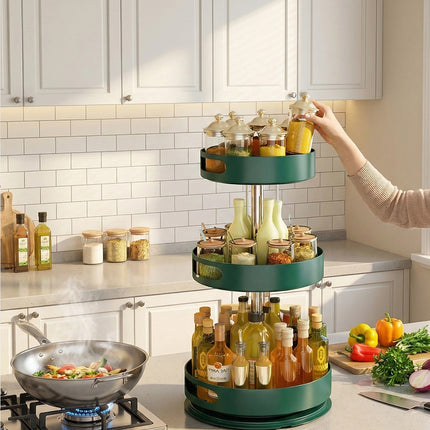 3 Tier 360-Degree Rotating Spice Rack Durable Tall Countertop Kitchen Shelf
