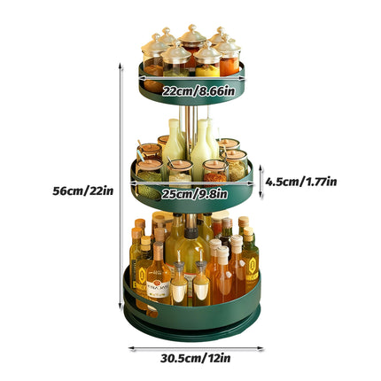 3 Tier 360-Degree Rotating Spice Rack Durable Tall Countertop Kitchen Shelf