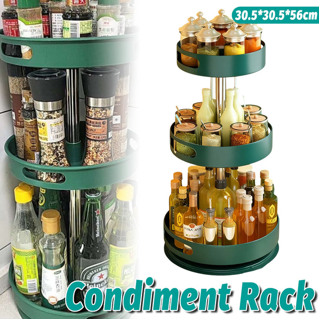 3 Tier 360-Degree Rotating Spice Rack Durable Tall Countertop Kitchen Shelf
