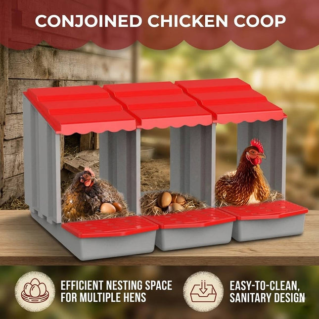 3 Compartment Plastic Chicken Nesting Box Grey Red