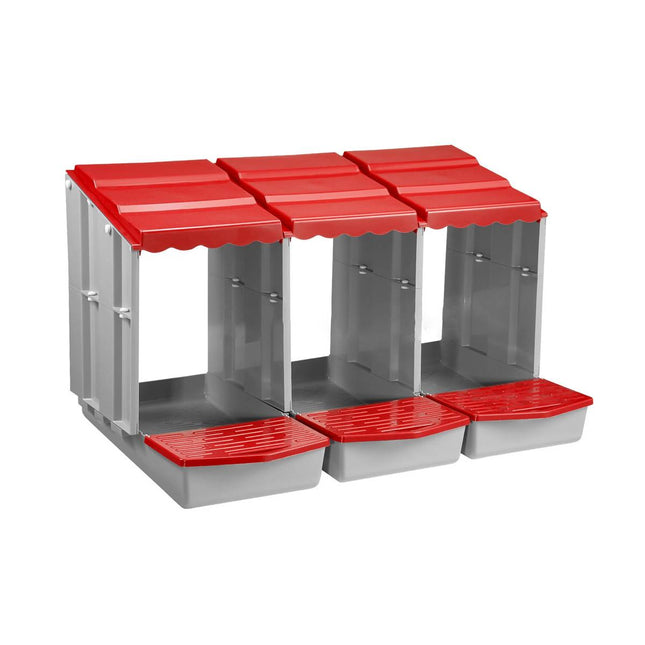 3 Compartment Plastic Chicken Nesting Box Grey Red