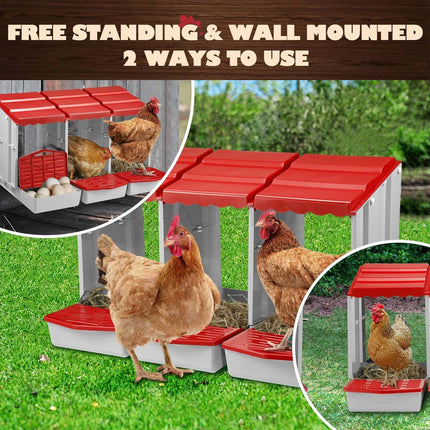 3 Compartment Plastic Chicken Nesting Box Grey Red