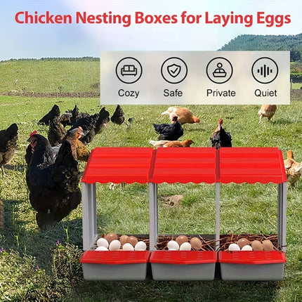 3 Compartment Plastic Chicken Nesting Box Grey Red
