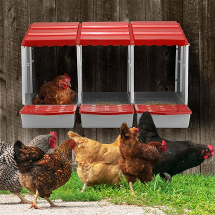 3 Compartment Plastic Chicken Nesting Box Grey Red