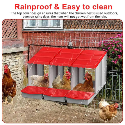 3 Compartment Plastic Chicken Nesting Box Grey Red
