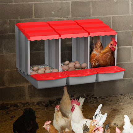 3 Compartment Plastic Chicken Nesting Box Grey Red