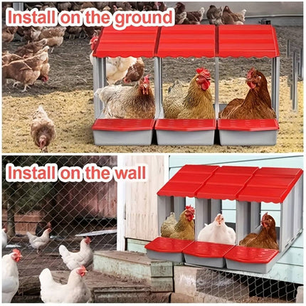 3 Compartment Plastic Chicken Nesting Box Grey Red