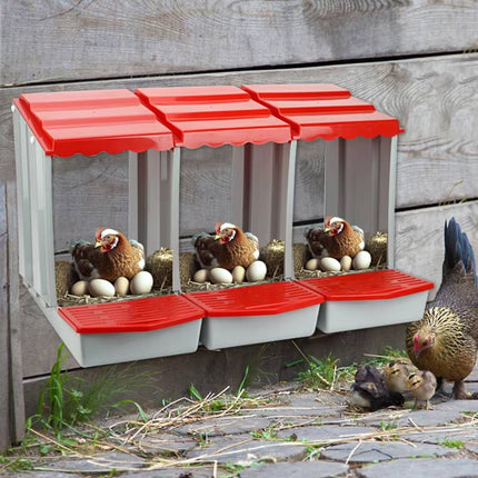 3 Compartment Plastic Chicken Nesting Box Grey Red