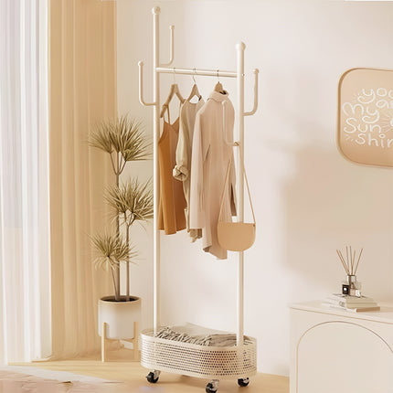 Portable Floor Standing Coat Rack with Wheels for Bedroom Clothes Storage Use