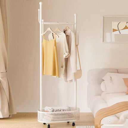 Portable Floor Standing Coat Rack with Wheels for Bedroom Clothes Storage Use