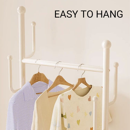 Portable Floor Standing Coat Rack with Wheels for Bedroom Clothes Storage Use