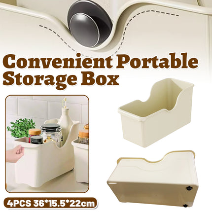 4PCS Wheeled Kitchen Storage Box Large Capacity Pots Spice Bottles Organizer