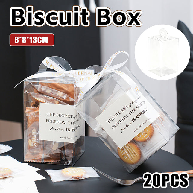 20PCS Transparent Biscuit Gift Box with Handle for Christmas Party Favors Use