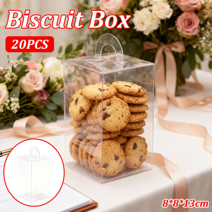 20PCS Transparent Biscuit Gift Box with Handle for Christmas Party Favors Use