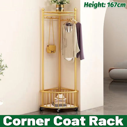 Corner Coat Rack Floor Standing Living Room Clothes Bag Storage Household Shelf