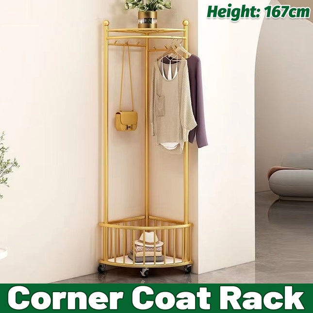 Corner Coat Rack Floor Standing Living Room Clothes Bag Storage Household Shelf