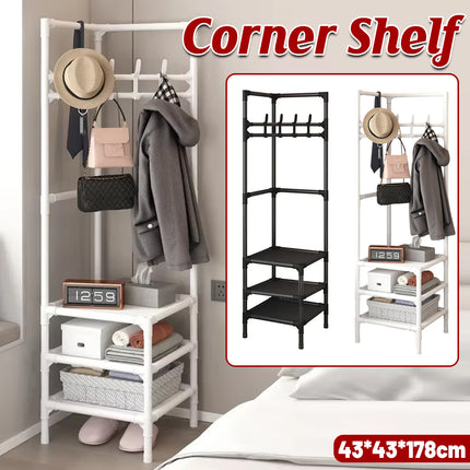 Corner Shelf Storage Rack Coat Hat Rack Multi Functional for Living Room Bedroom