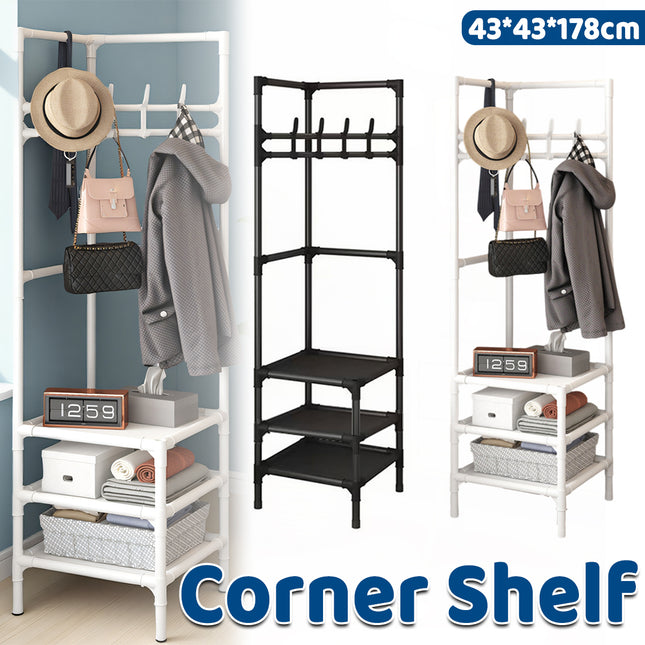 Corner Shelf Storage Rack Coat Hat Rack Multi Functional for Living Room Bedroom