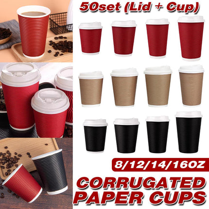 50sets Corrugated Paper Cups Coffee Milk Tea Cups Disposable Hot Drink Cups