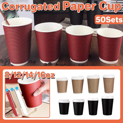 50sets Corrugated Paper Cups Coffee Milk Tea Cups Disposable Hot Drink Cups