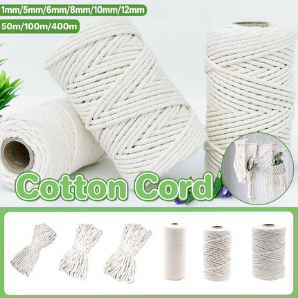 Cotton Rope Macrame Cord 1-12mm DIY Craft Tapestry Binding Decorative String