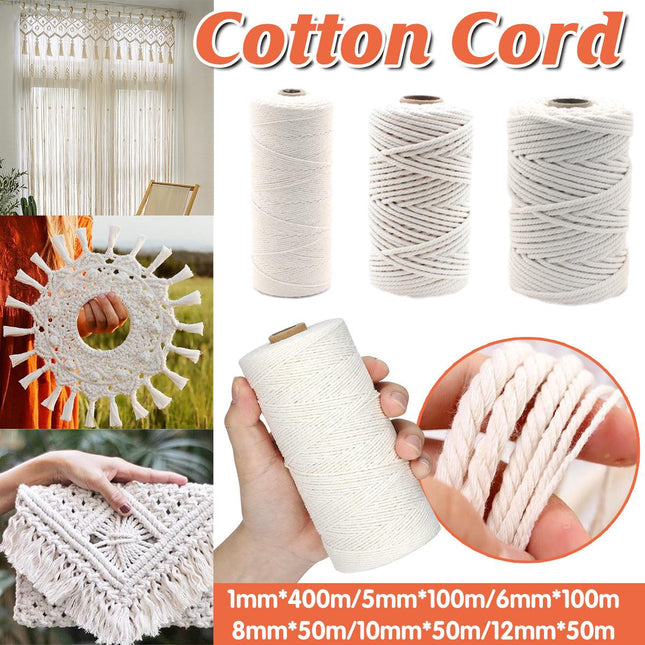 Cotton Rope Macrame Cord 1-12mm DIY Craft Tapestry Binding Decorative String