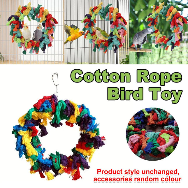 Cotton Rope Ring Bird Chew Toy Parrot Swing Hanging Cage Play Perch Pet Toy