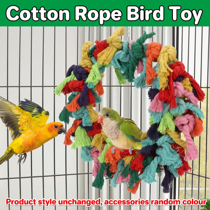 Cotton Rope Ring Bird Chew Toy Parrot Swing Hanging Cage Play Perch Pet Toy