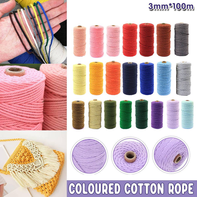 3mm Colored Cotton Rope DIY Hand Woven Macrame Cord Tapestry Binding Craft Rope