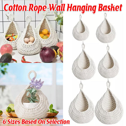 Cotton Rope Woven Storage Basket Wall Mount Fruit Vegetable Organizer Container
