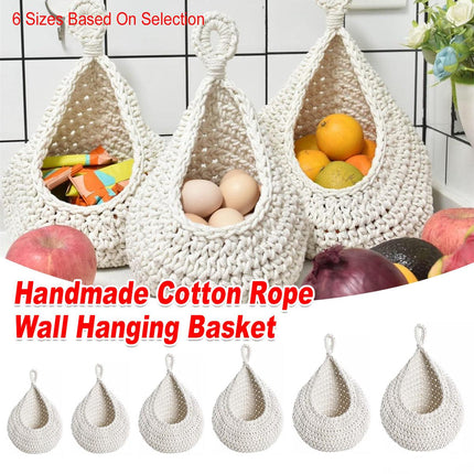 Cotton Rope Woven Storage Basket Wall Mount Fruit Vegetable Organizer Container