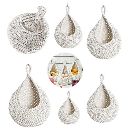 Cotton Rope Woven Storage Basket Wall Mount Fruit Vegetable Organizer Container