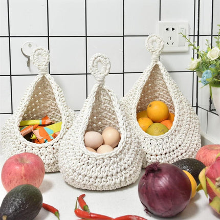 Cotton Rope Woven Storage Basket Wall Mount Fruit Vegetable Organizer Container