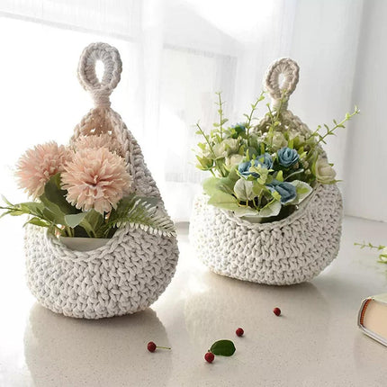 Cotton Rope Woven Storage Basket Wall Mount Fruit Vegetable Organizer Container